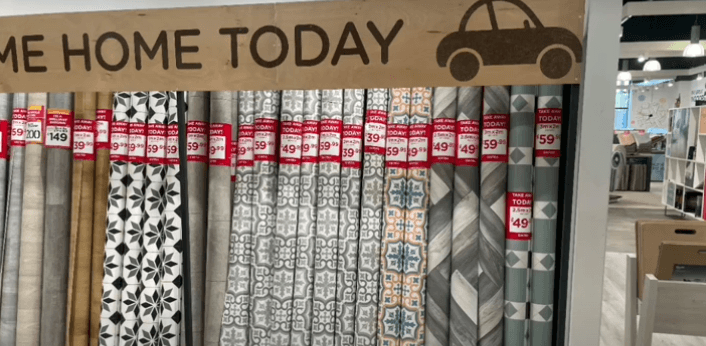 Explore our stylish collection of vinyl flooring rolls, featuring a wide variety of modern patterns, geometric designs, and realistic tile effects. Designed for easy take home installation, these durable vinyl rolls offer a waterproof, slip resistant, and easy to clean surface. Perfect for transforming kitchens, bathrooms, and high traffic home areas on a budget.